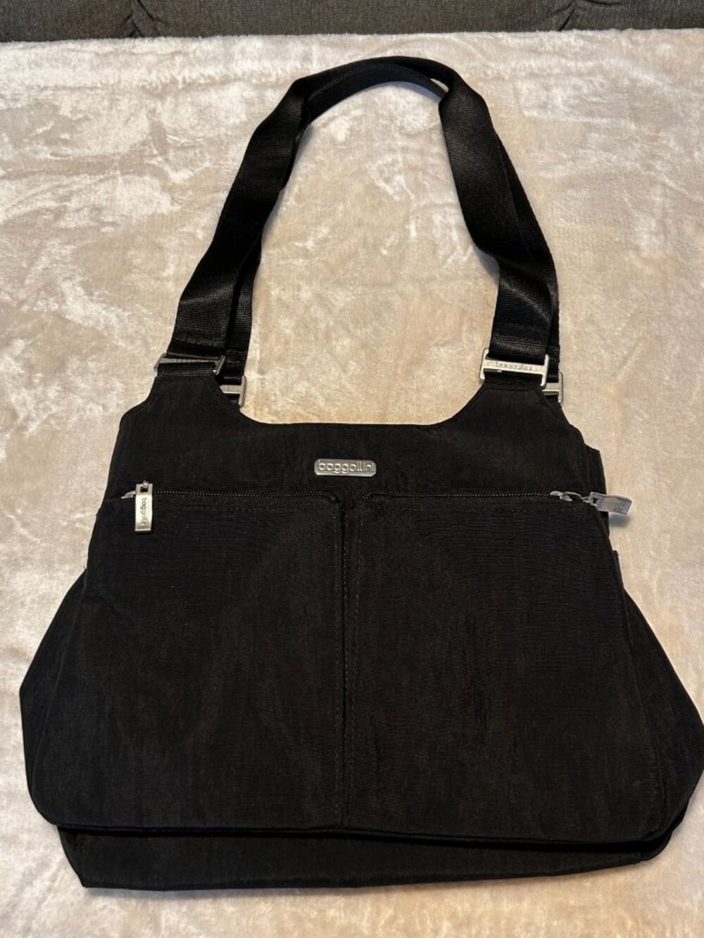 Baggallini Crossover Crossbody Bag & Matching RFID Wallet Set Black Nylon Travel